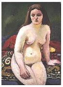 August Macke Female nude at a knited carpet oil